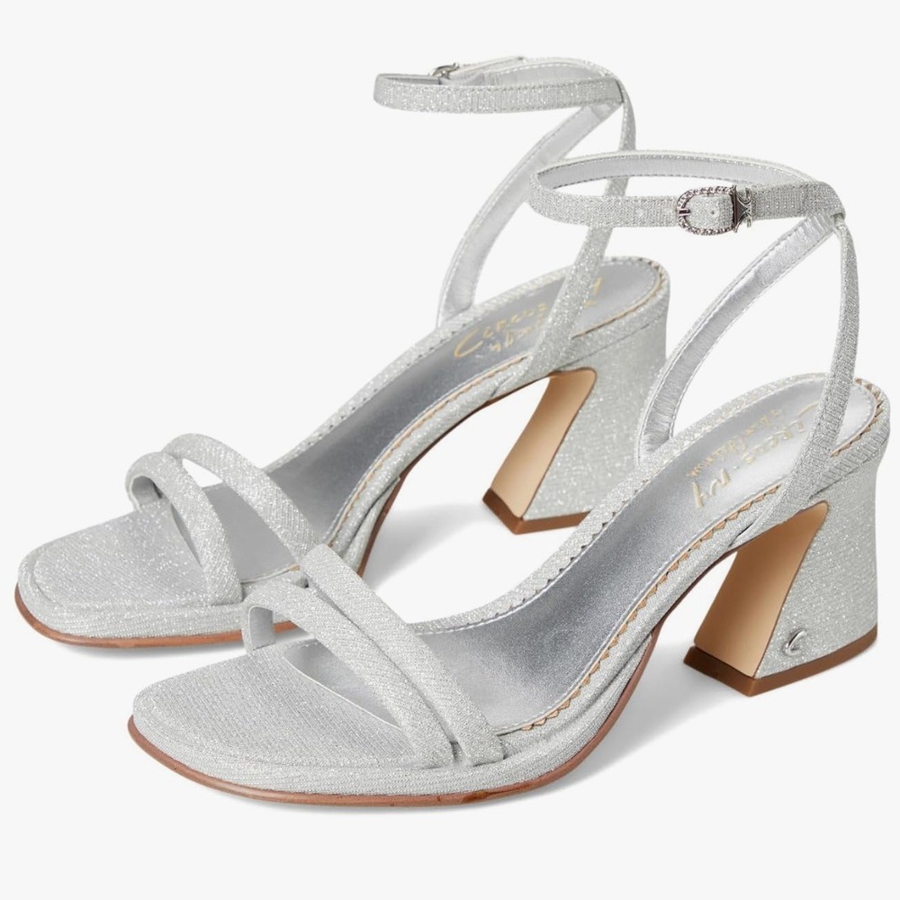 Circus by Sam Edelman Size 7 Holly Glitz Silver Glitter Heels Strappy Sandals